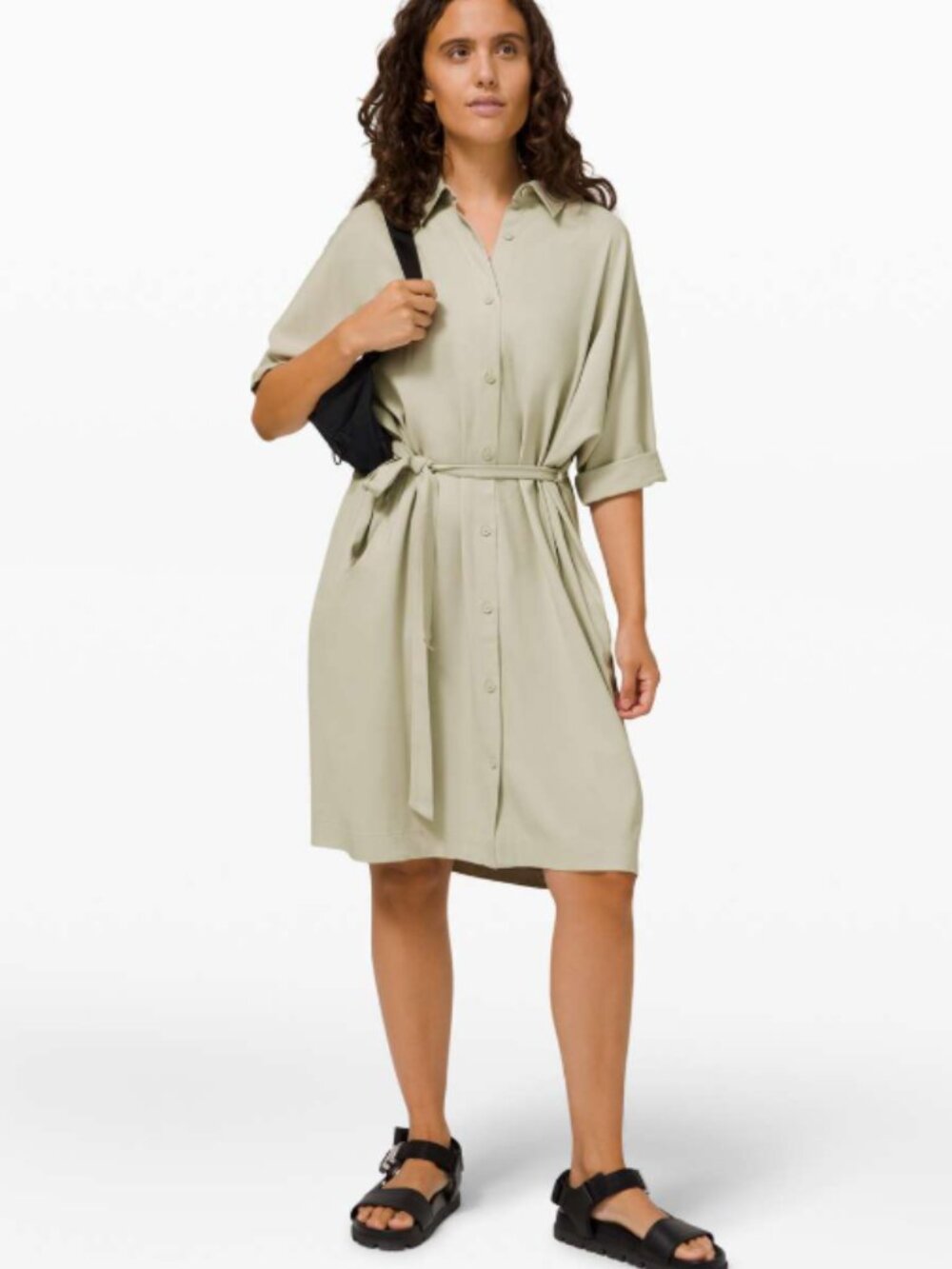 Lululemon Perfectly Poised Dress Light Sage Size 8 button up belted minimalist
